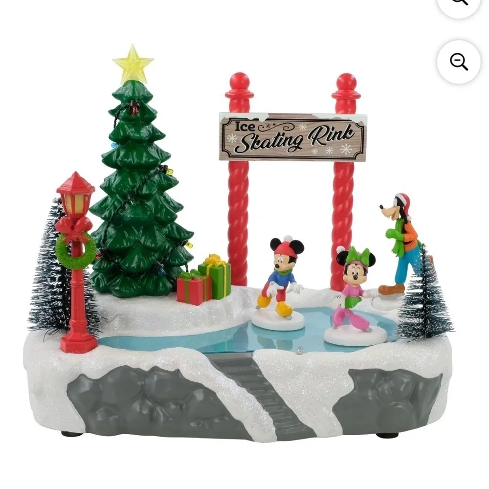Disney Skating Rink Lights Music Christmas Village NEW Mickey Mouse Minnie Goofy